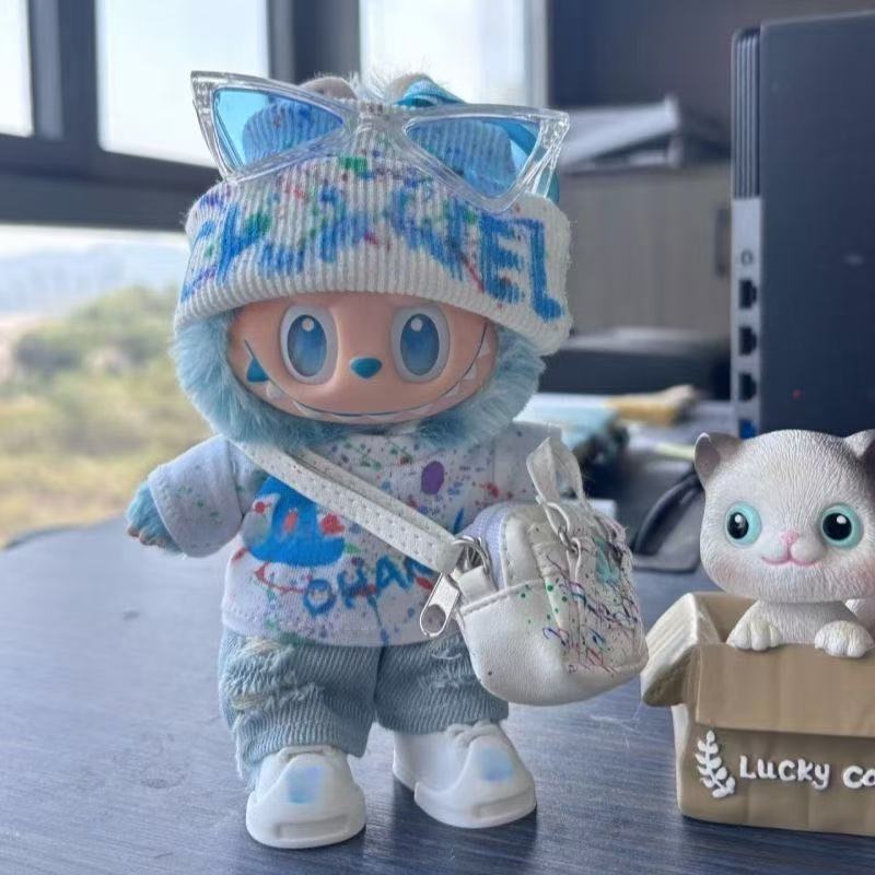 LABUBU Clothes Blue And White Graffiti Outfit
